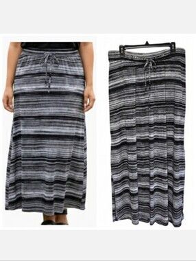 Striped Maxi Skirt Women's Plus Size 14/16 Black & Gray Long Skirt Plus Size 1X